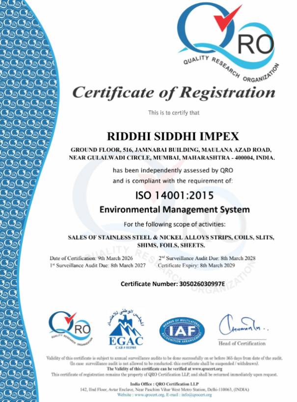 ISO 14001:2015 Environmental Management certificate