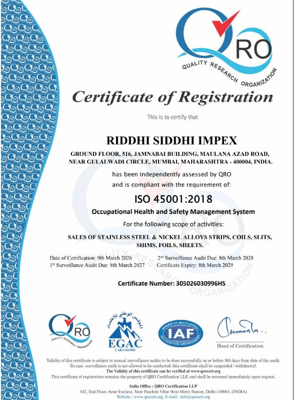 ISO 45001:2018 Occupational Health and Safety management certificate